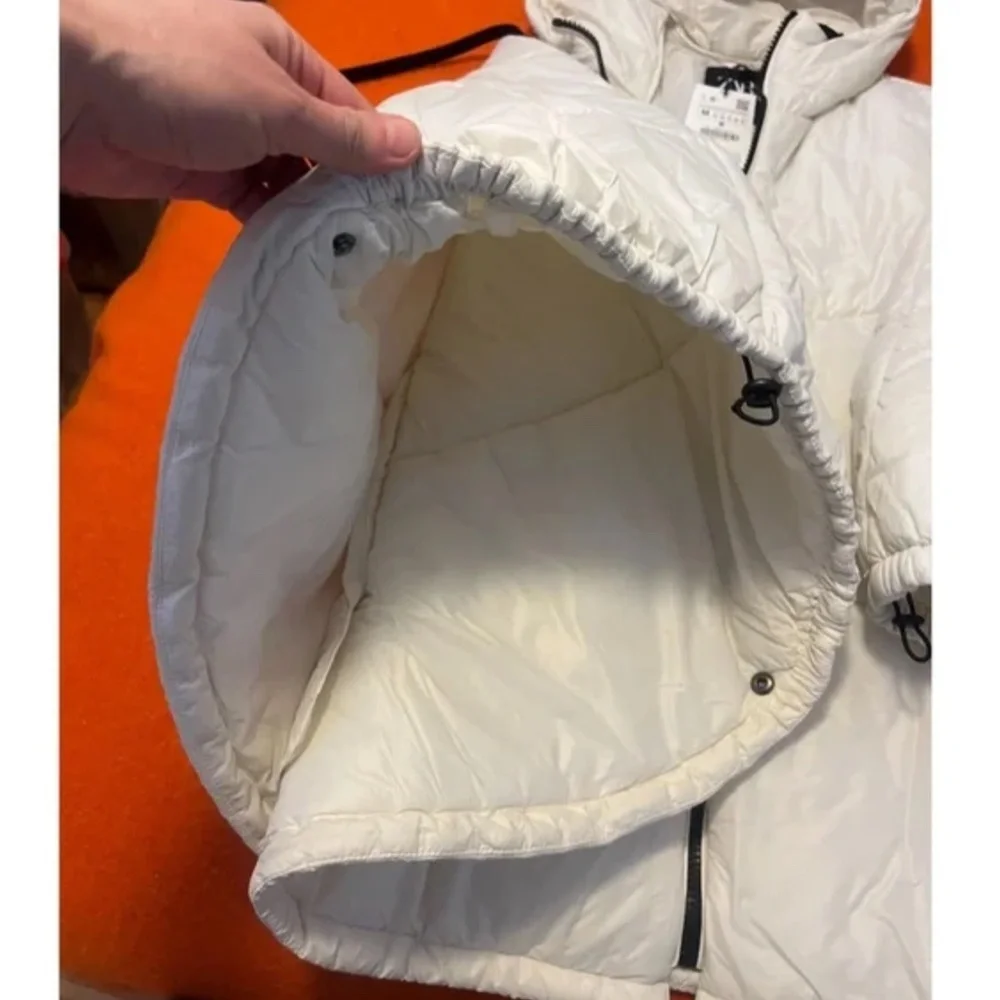 Zara ecru / off white water repellent hooded puffer cape / coat NWT - Picture 7 of 13